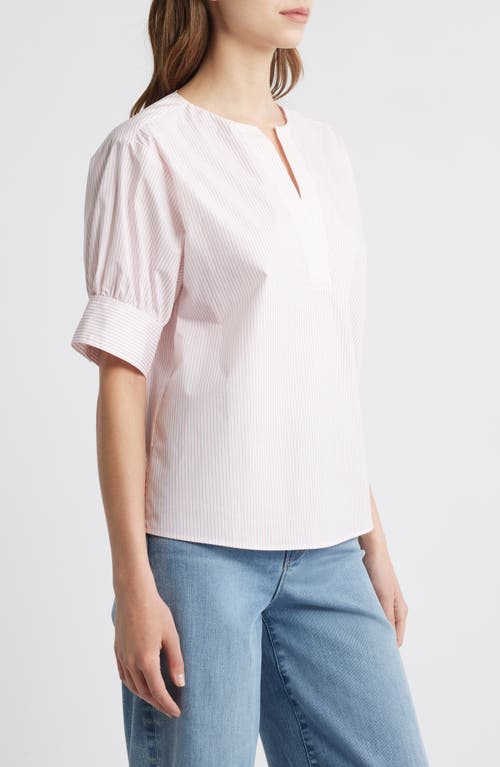 Frame Stripe Split Neck Organic Cotton Popover Top In Azalea Multi