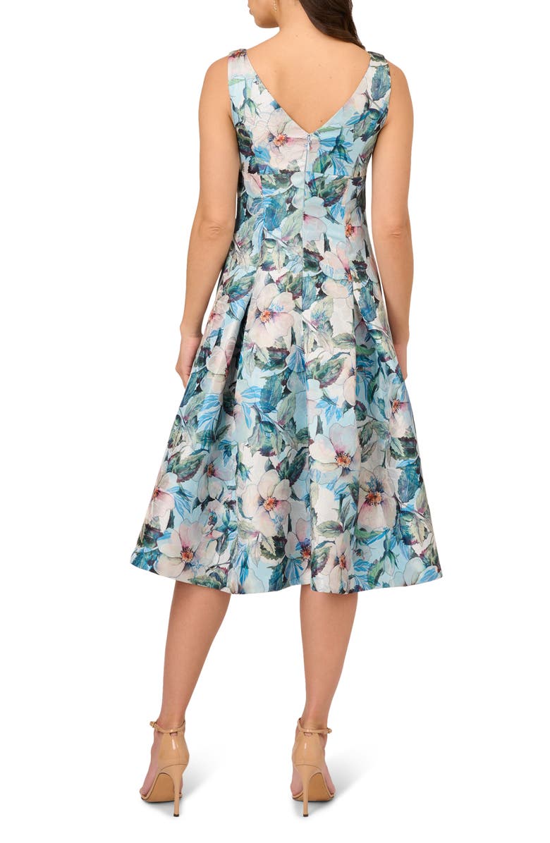 Adrianna Papell Floral Jacquard Midi Fit & Flare Cocktail Dress, Alternate, color, 