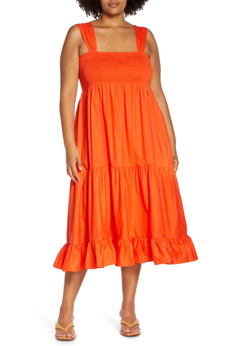 Halogen<sup>®</sup> Smocked Tiered Cotton Midi Dress, Main, color, 