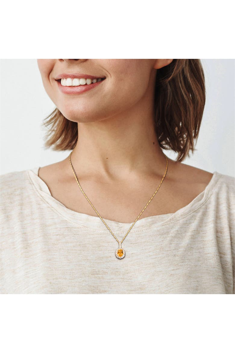Gemstone & Diamond Oval Halo Necklace 14K, Alternate, color, Citrine/Gold
