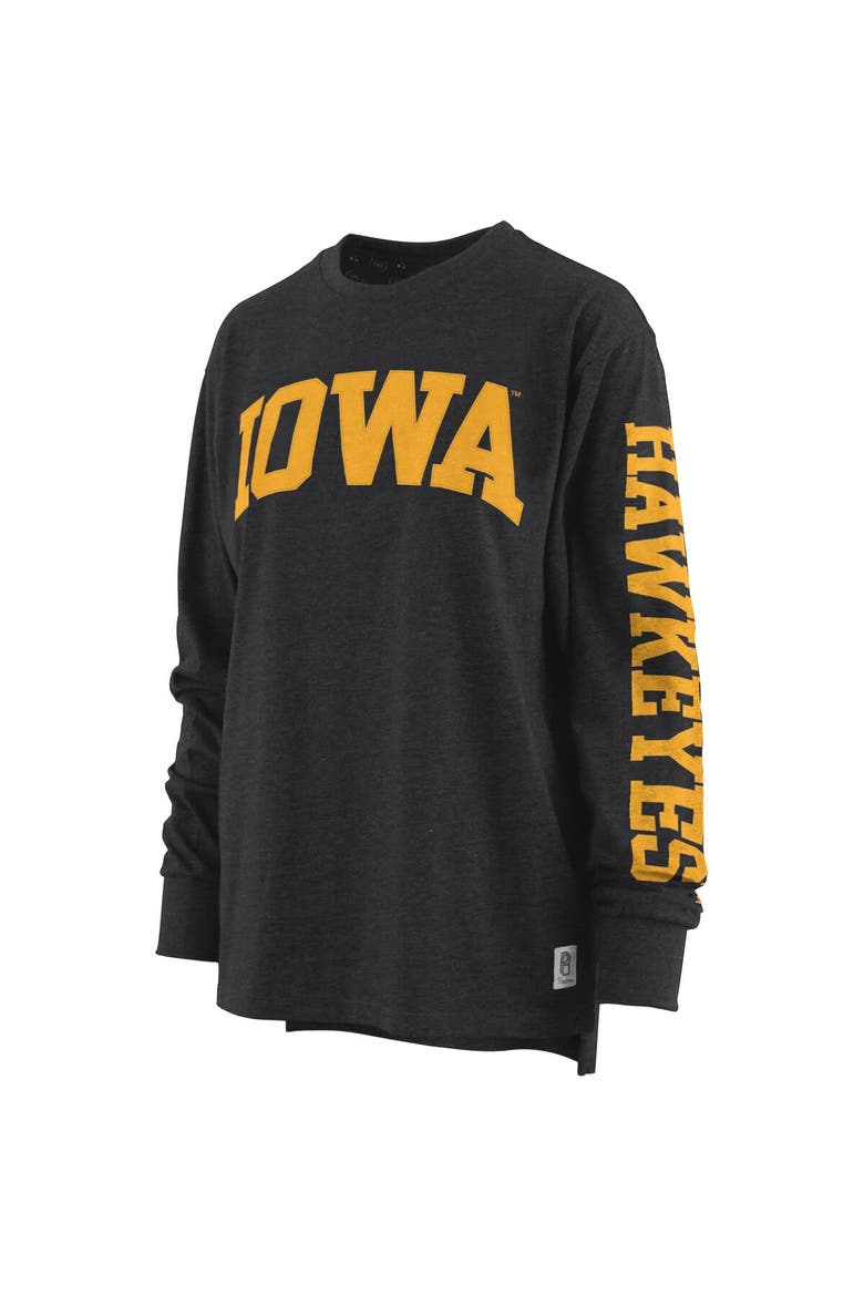 Women's Pressbox Heathered Black Iowa Hawkeyes Two-Hit Canyon Long Sleeve T-Shirt, Alternate, color, Black