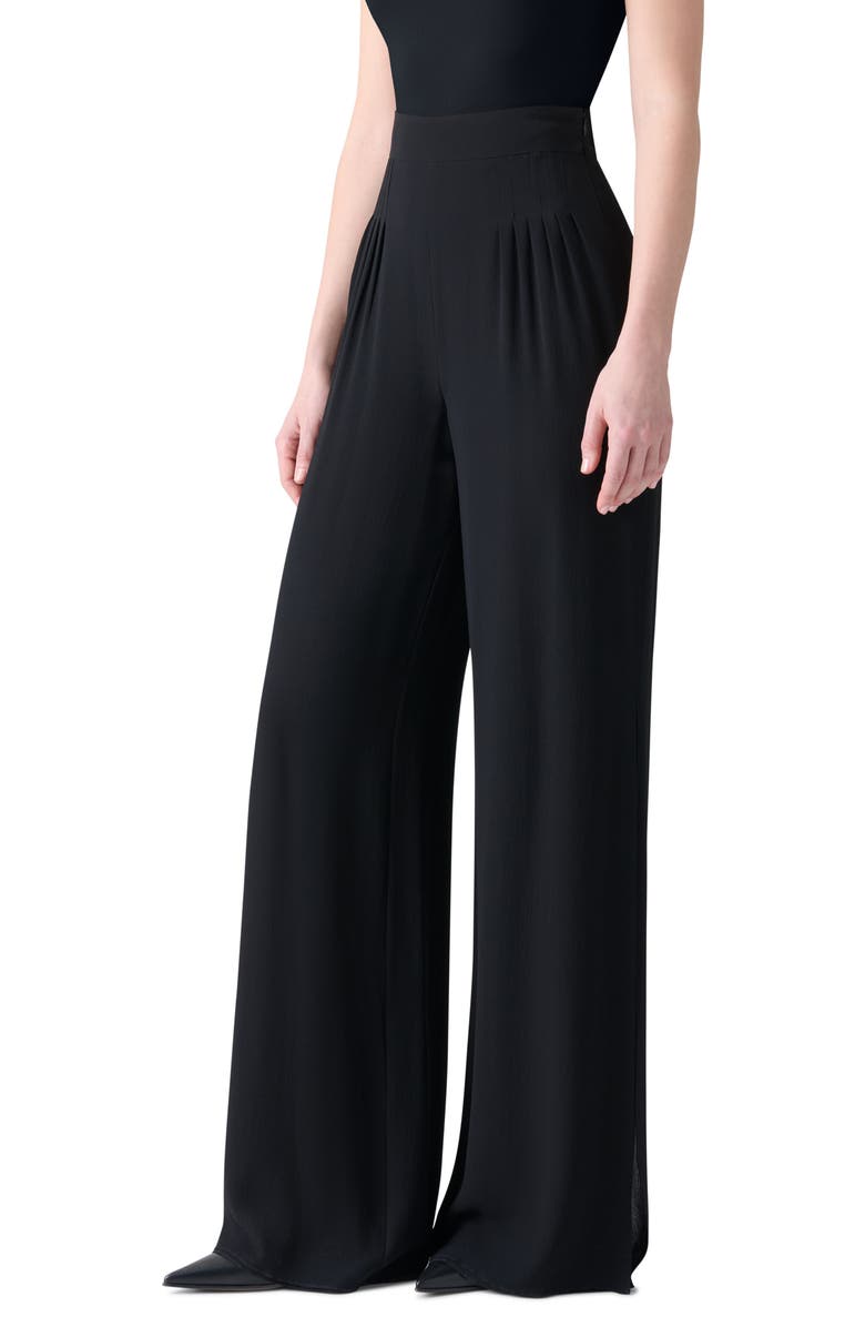 Akris Myriam Pleated High Waist Silk Georgette Wide Leg Pants, Alternate, color, Black