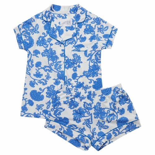 The Cat's Pajamas Pima Knit Short Pajama Set In Blue