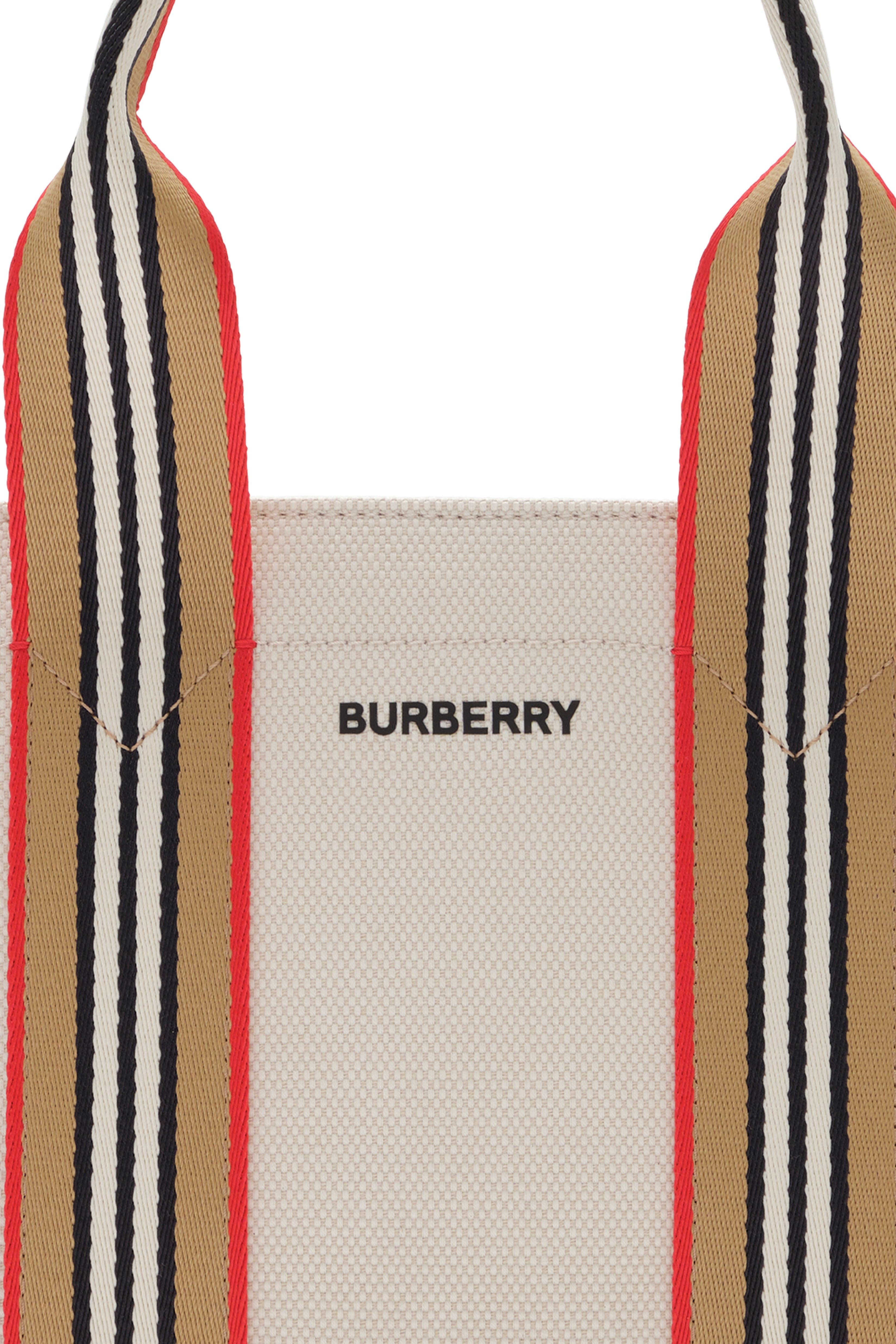 Burberry Mini Icon Stripe Trim Canvas Tote, Alternate, color, Natural Beige