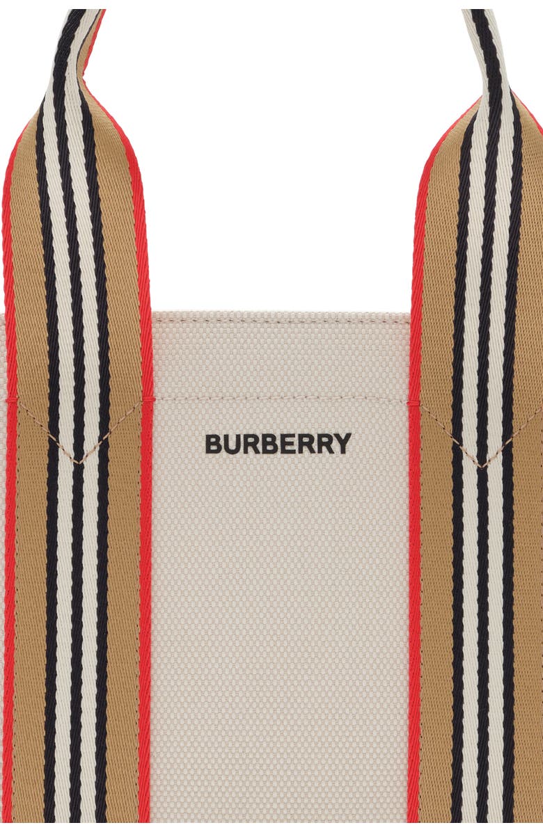 Burberry Mini Icon Stripe Trim Canvas Tote, Alternate, color, Natural Beige