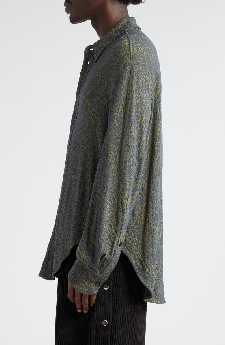 Eckhaus Latta Who's Paying For All This Shrunken Cotton Blend Button-Up Shirt, Alternate, color,