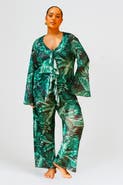 FASHION-SZN CURVE Palm Print Wide Leg Resort Pants