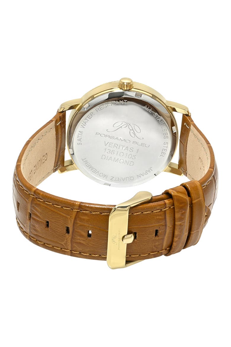 Veritas 1 Croc Embossed Leather Strap Watch, 40mm, Alternate, color, GOLD