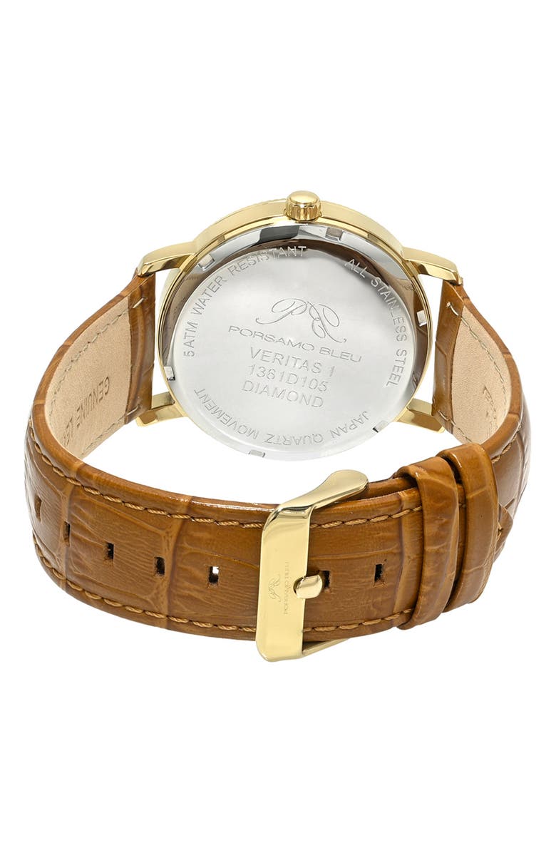 PORSAMO BLEU Veritas 1 Croc Embossed Leather Strap Watch, 40mm, Alternate, color, Gold