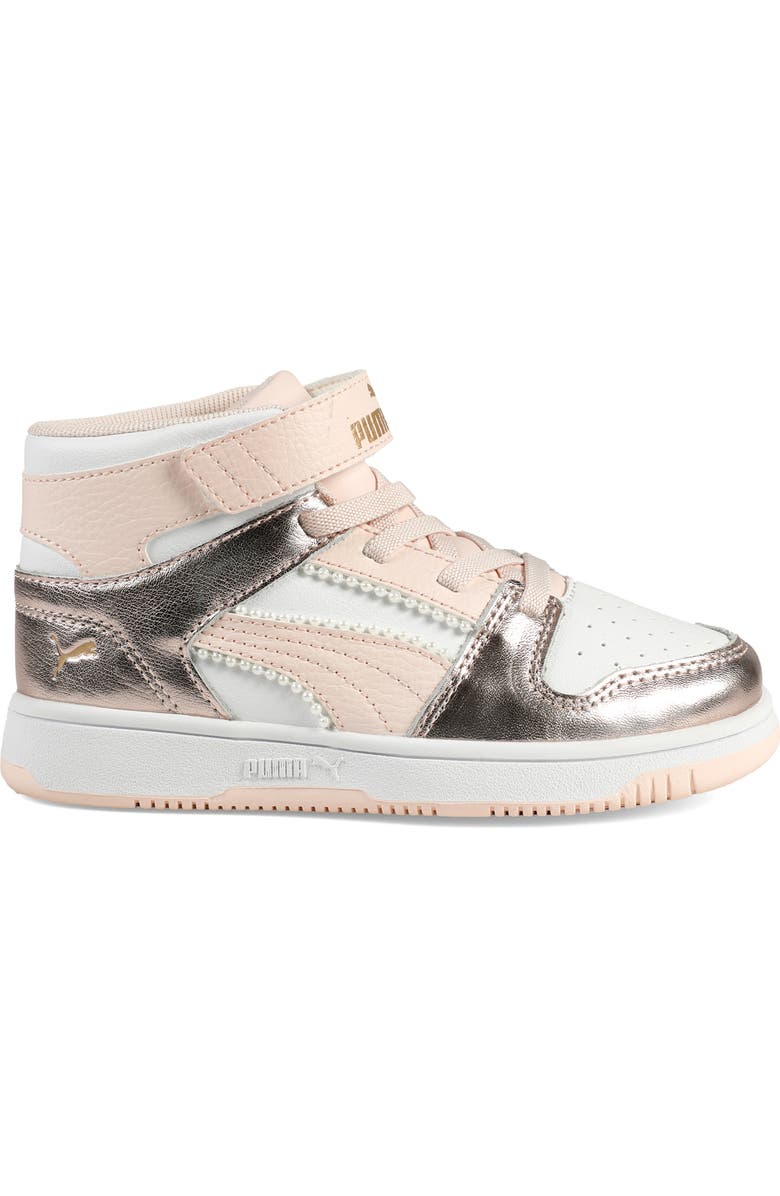PUMA Kids' Rebound Layup High Top Sneaker, Alternate, color, Puma White/ Jasmine/ Gold