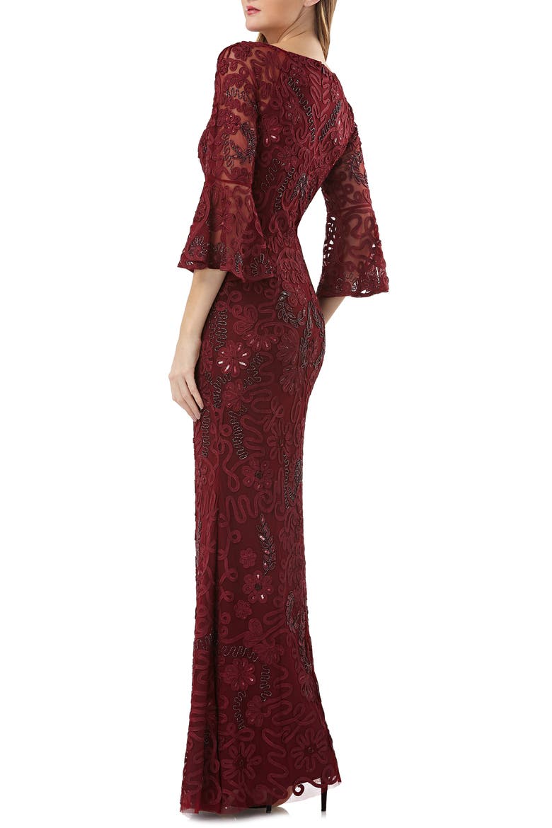 Soutache Embroidered Trumpet Gown, Alternate, color, CABERNET