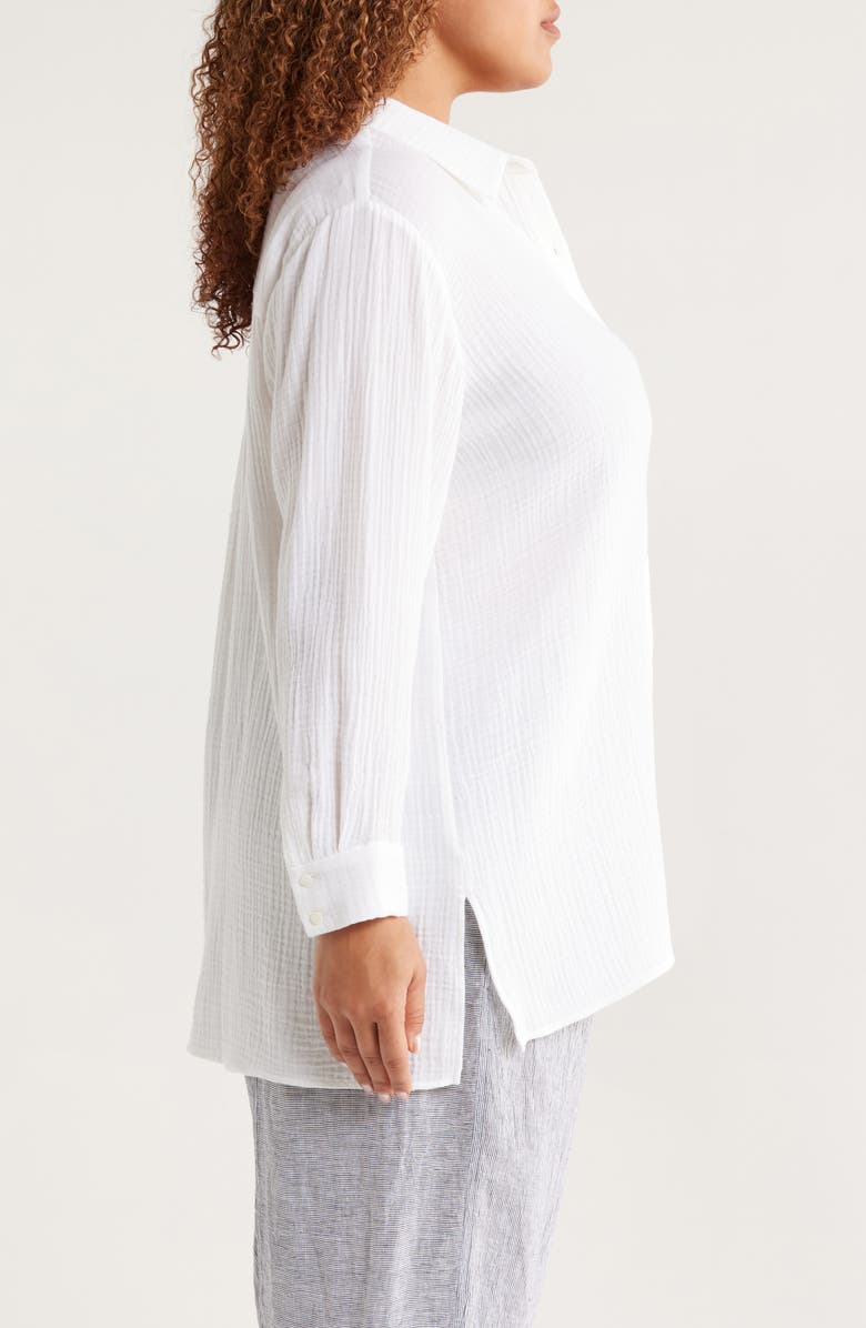 Eileen Fisher Classic Collar Easy Organic Cotton Button-Up Shirt, Alternate, color, White