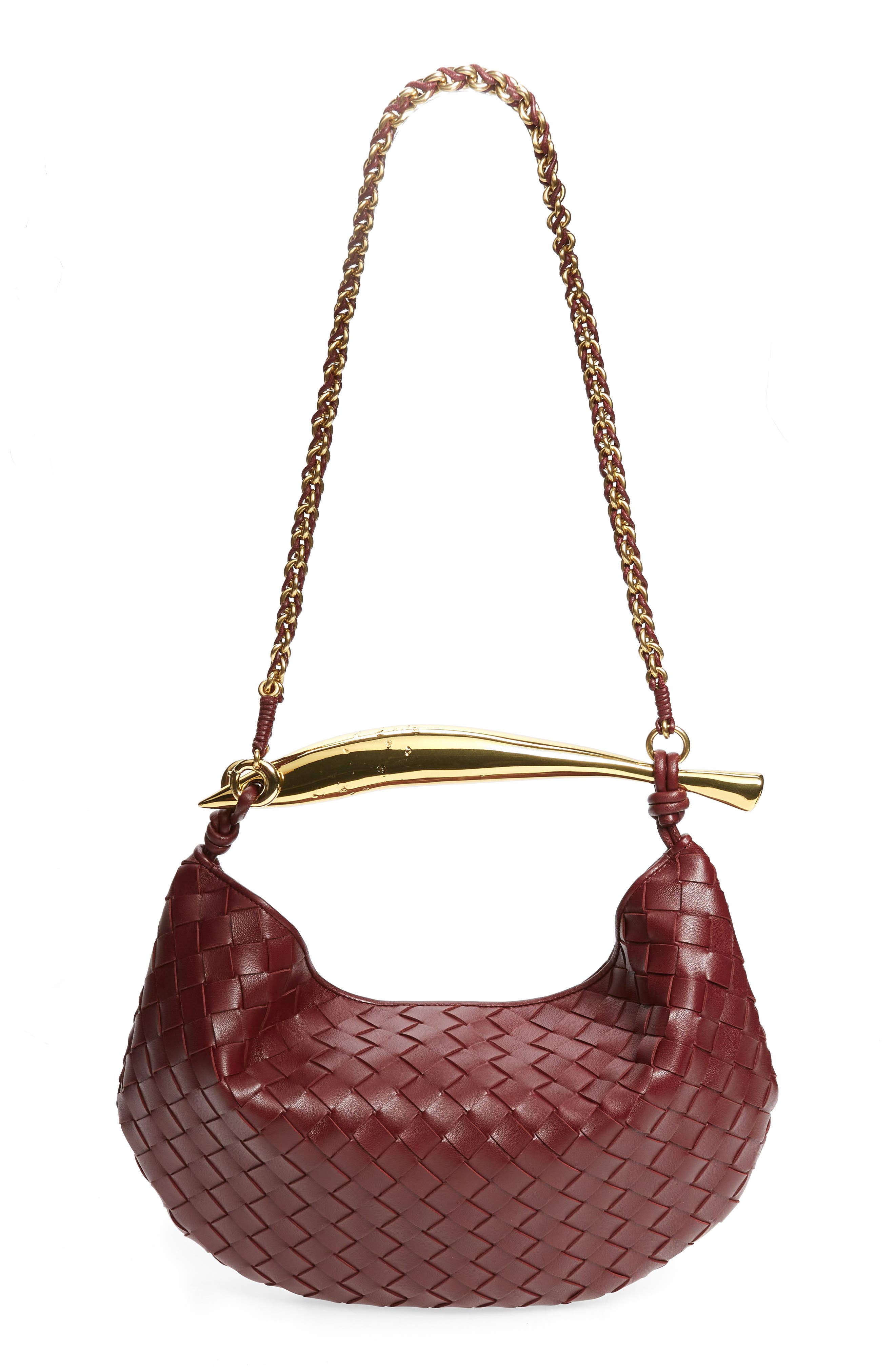 Bottega Veneta Small Sardine Intrecciato Leather Top Handle Bag, Alternate, color, Barolo/ Brass