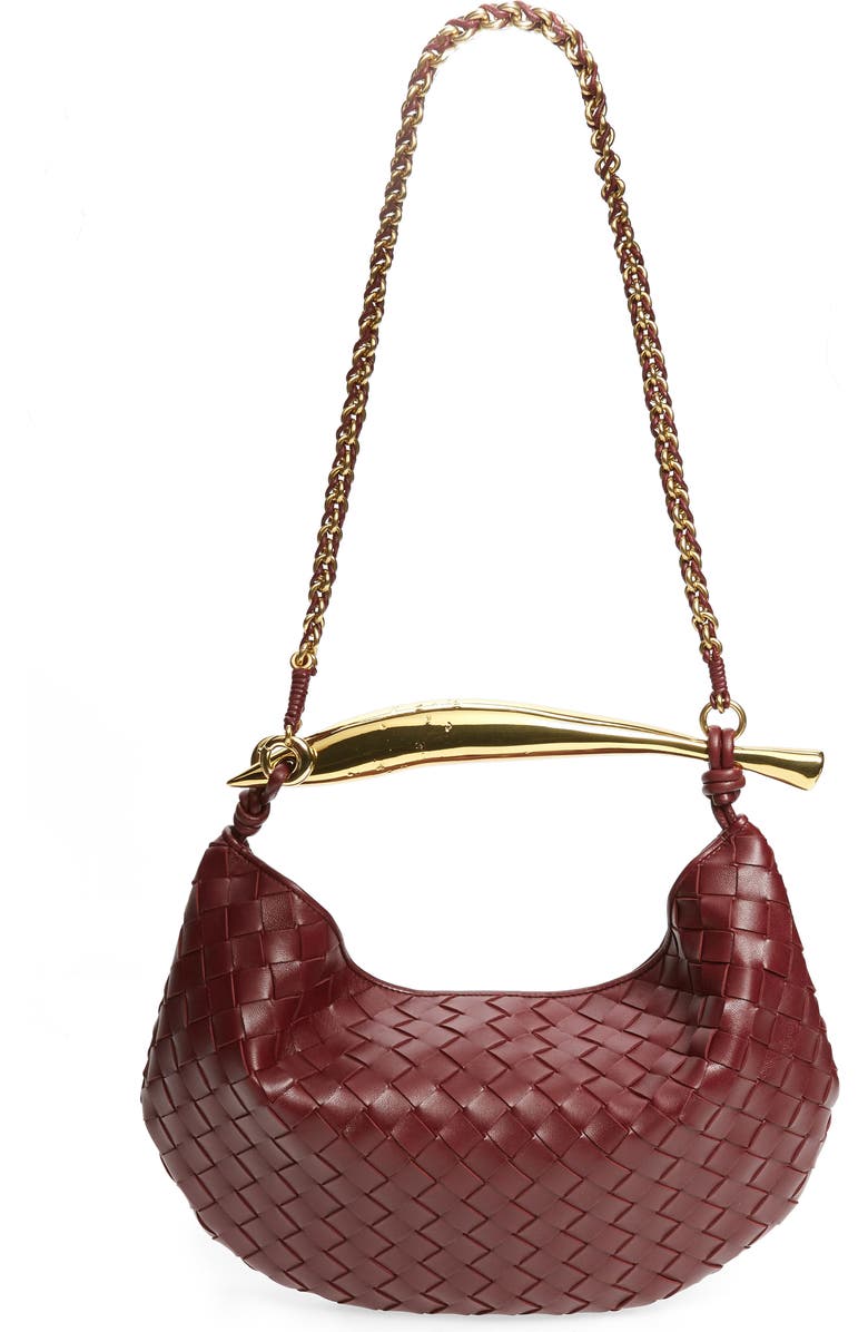 Bottega Veneta Small Sardine Intrecciato Leather Top Handle Bag, Alternate, color, Barolo/ Brass