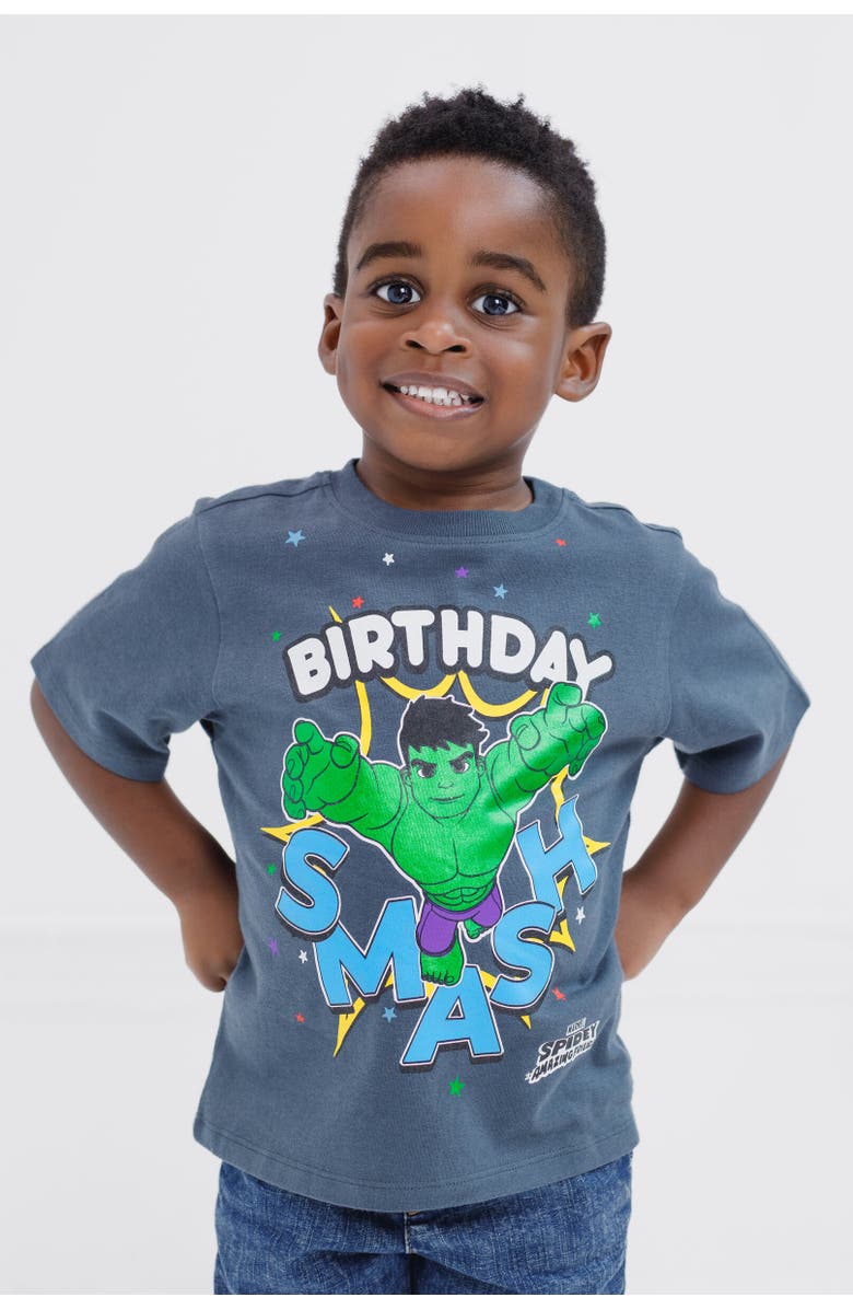 Marvel Birthday Short Sleeve Graphic Tee, Alternate, color, Hulk Dark Grey