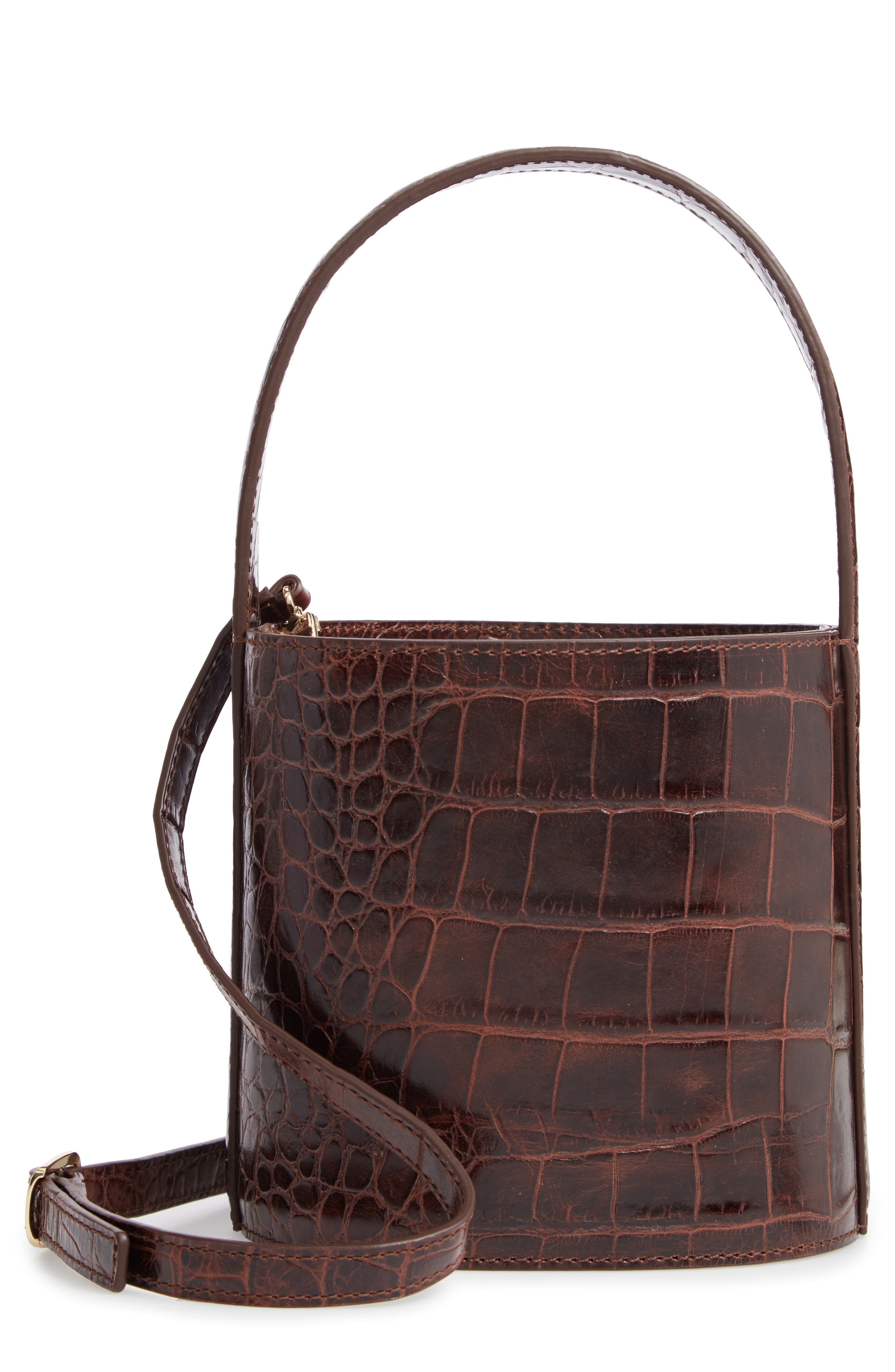 STAUD Bissett Croc Embossed Leather Bucket Bag, Main, color, 