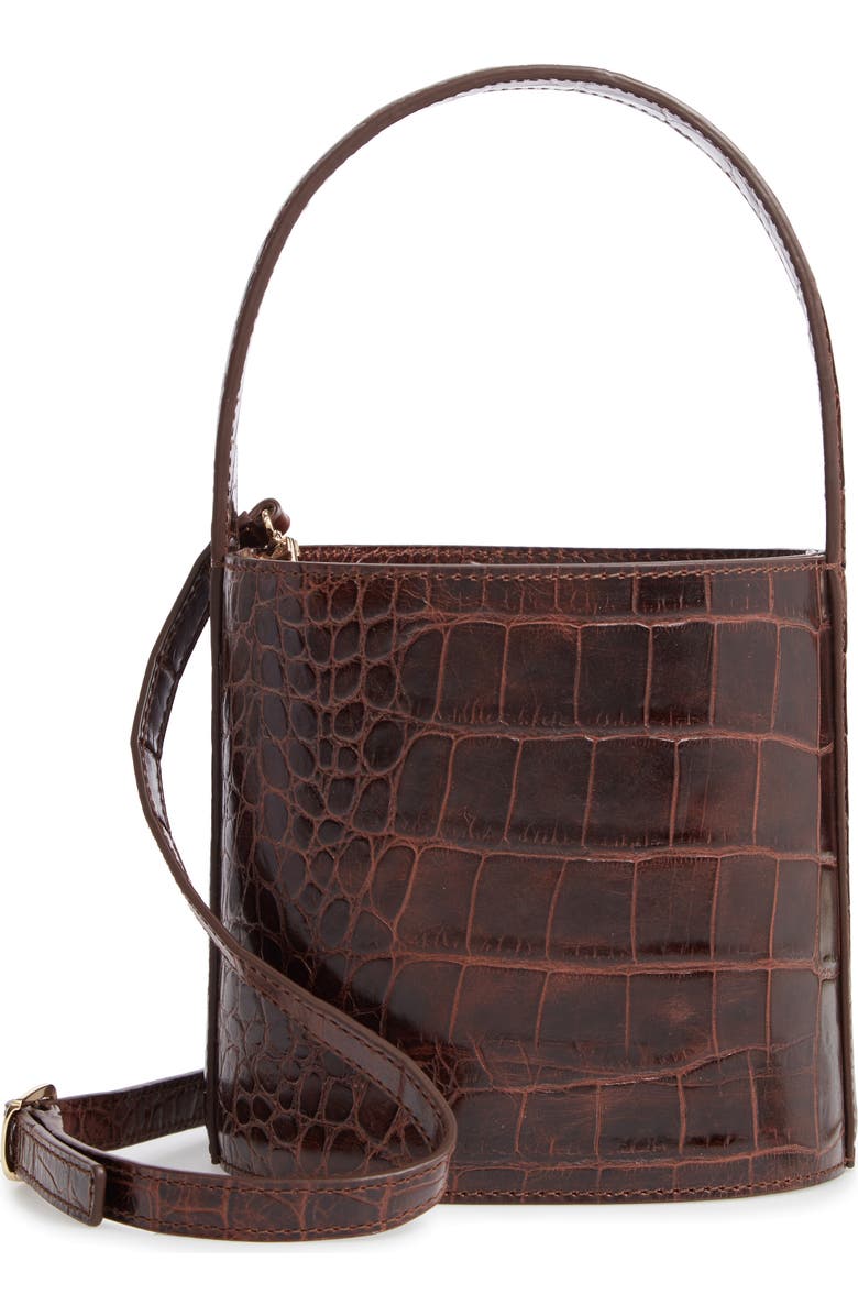 STAUD Bissett Croc Embossed Leather Bucket Bag, Main, color,