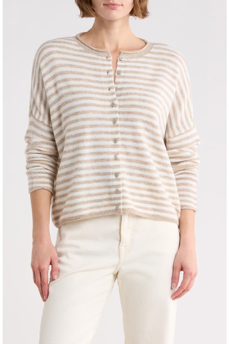 Stripe Cardigan, Main, color, OATMEAL/ NEW IVORY-110