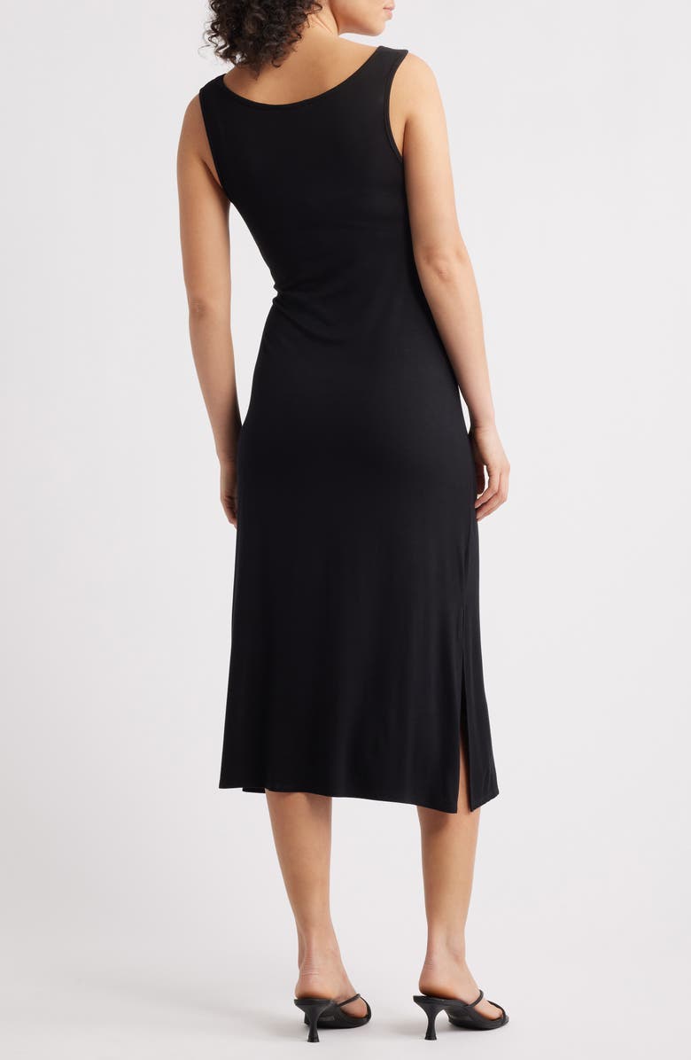 Loveappella Side Tie Sleeveless Midi Dress, Alternate, color, Black