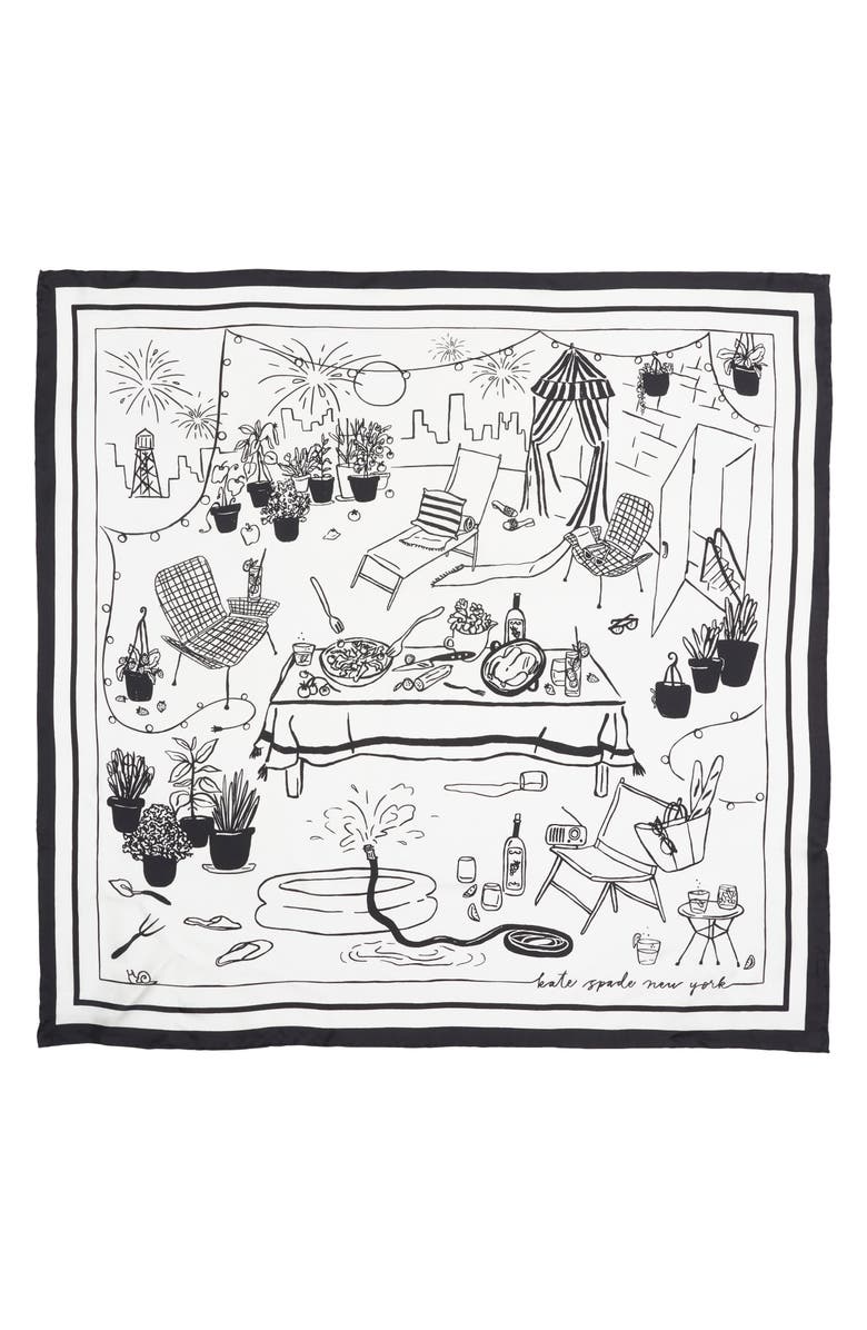 Kate Spade New York summer party scene square silk scarf, Alternate, color, 