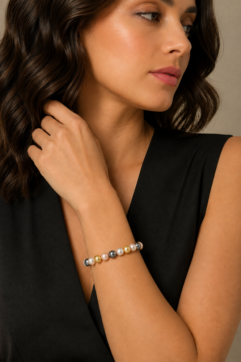 9-10mm South Sea & Freshwater Multicolor Bracelet - AAA Quality, Alternate, color, Yellow Gold Clasp