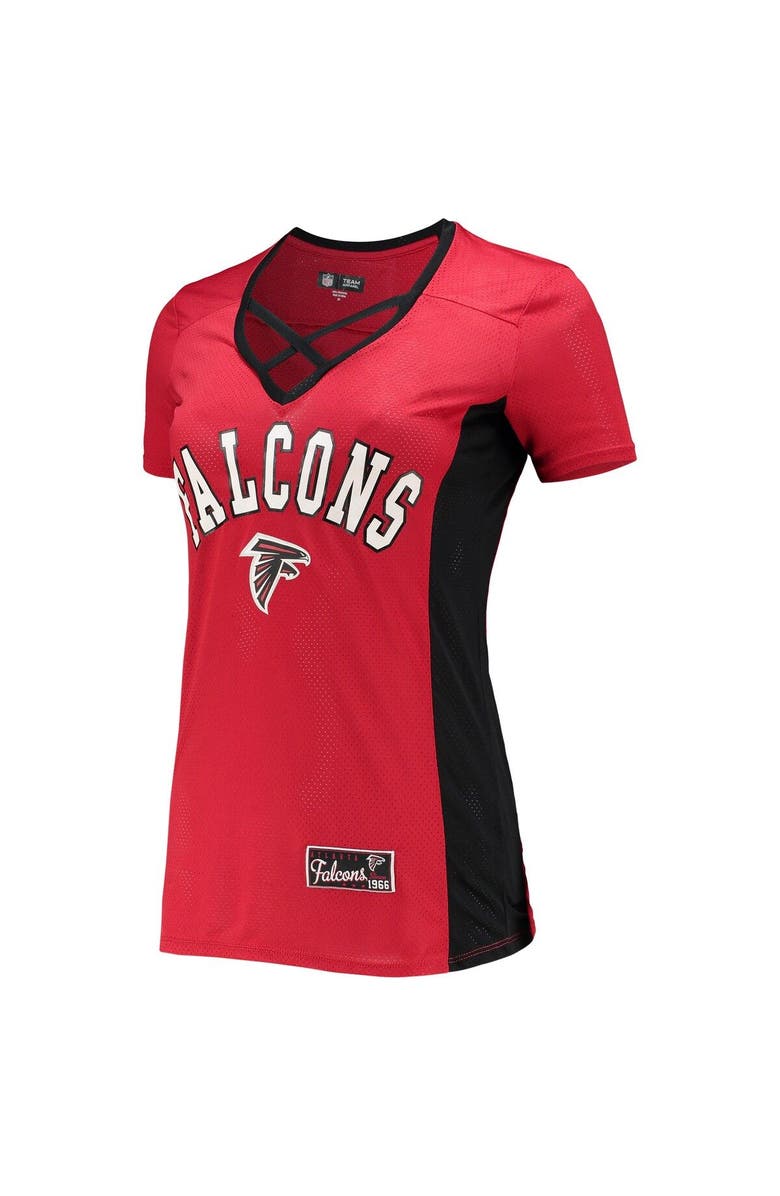 5TH AND OCEAN BY NEW ERA Women's 5th & Ocean by New Era Red Atlanta Falcons Contrast Insert V-Neck T-Shirt, Alternate, color, 