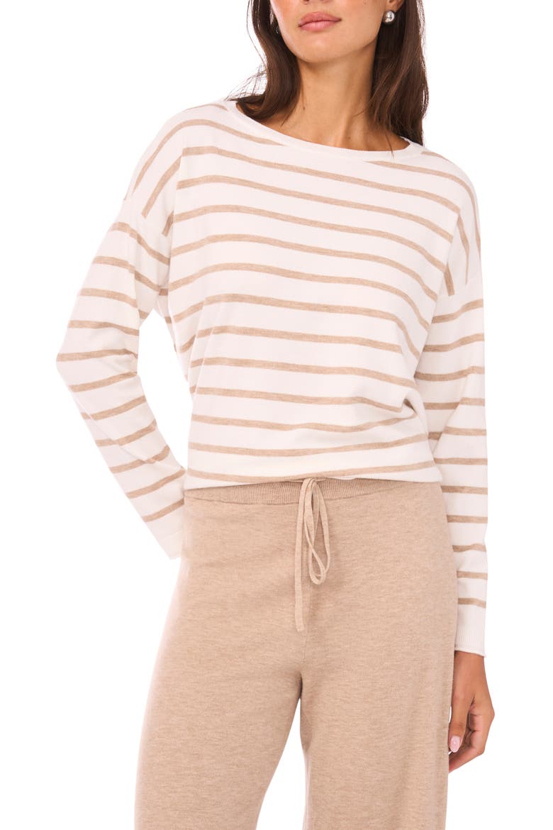 Stripe Rolled Edge Sweater, Main, color, ANTIQUE WHITE/ WARM OAT HTHR
