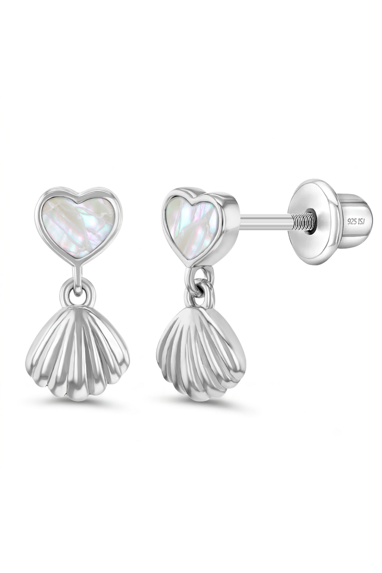 Dangle Mermaid Shell Girl Earrings, Main, color, Silver