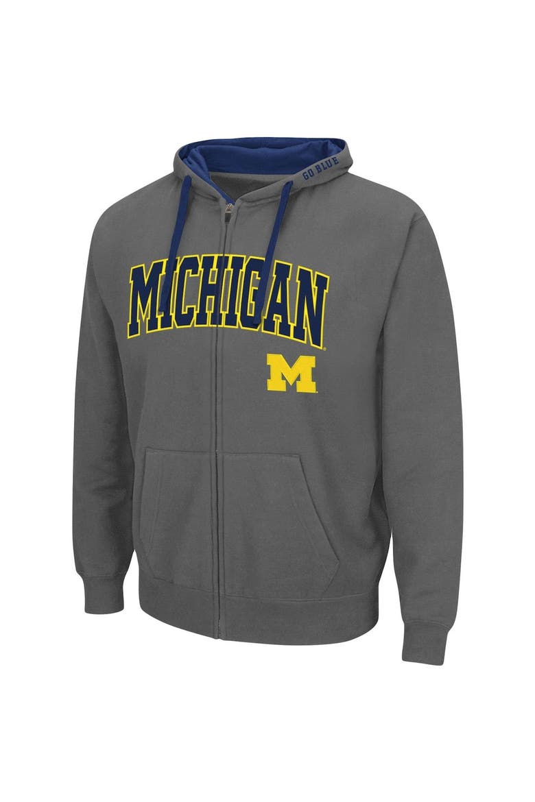 Men's Colosseum Charcoal Michigan Wolverines Big & Tall Full-Zip Hoodie, Alternate, color, Charcoal