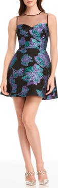 Dress the Population Kerra Brocade Illusion Neck Fit & Flare Minidress