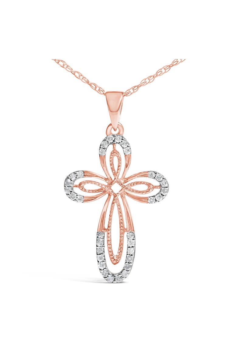 10K Rose Gold Plated Sterling Silver 1/6 Cttw Diamond Double Loop Cross Pendant Necklace, Alternate, color, Rose Gold over Silver