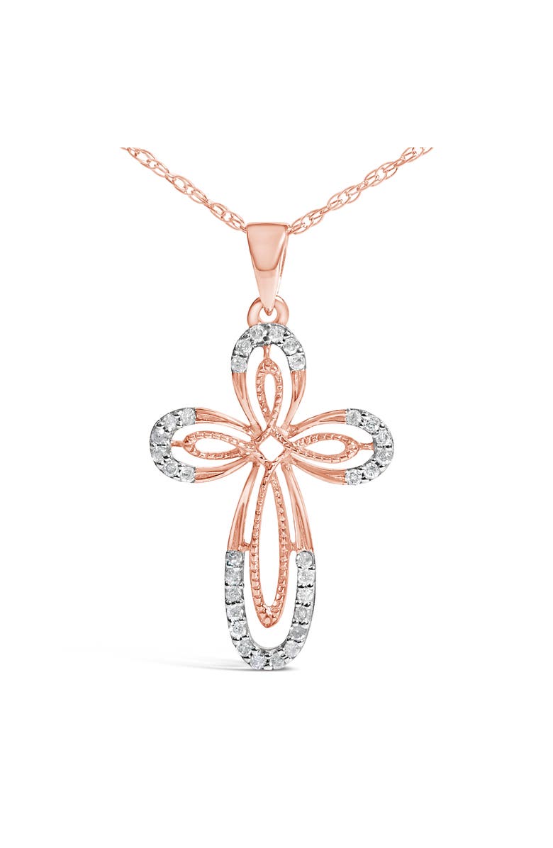 Haus of Brilliance 10K Rose Gold Plated Sterling Silver 1/6 Cttw Diamond Double Loop Cross Pendant Necklace, Alternate, color, Rose Gold Over Silver