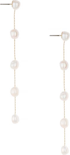 Dripping Freshwater Pearl Linear Drop Earrings