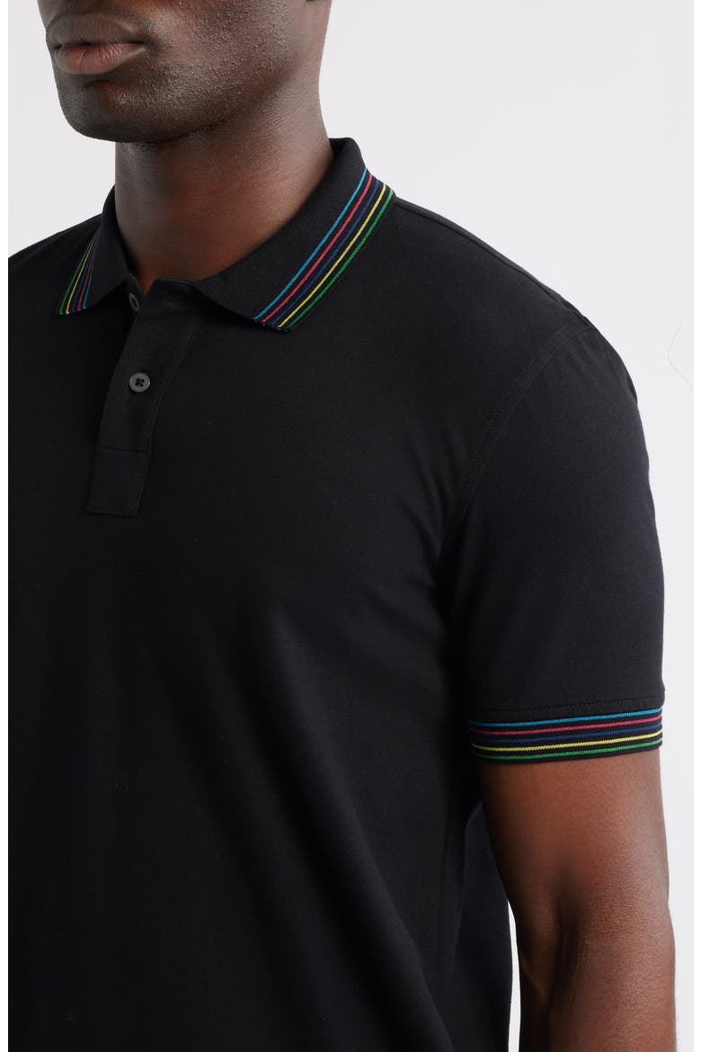 Tipped Stretch Cotton Polo, Alternate, color, BLACK