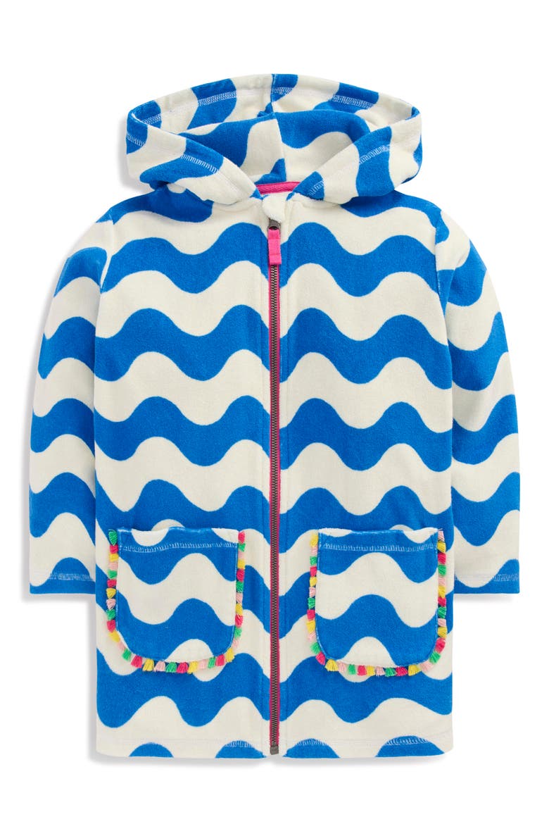 Kids' Romie Terry Hooded Cover-Up Dress, Main, color, IVORY AND BLUE WAVE