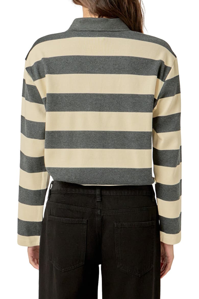 Striped Ribbed Cotton Blend Polo Shirt, Alternate, color, GREY/ CREAM