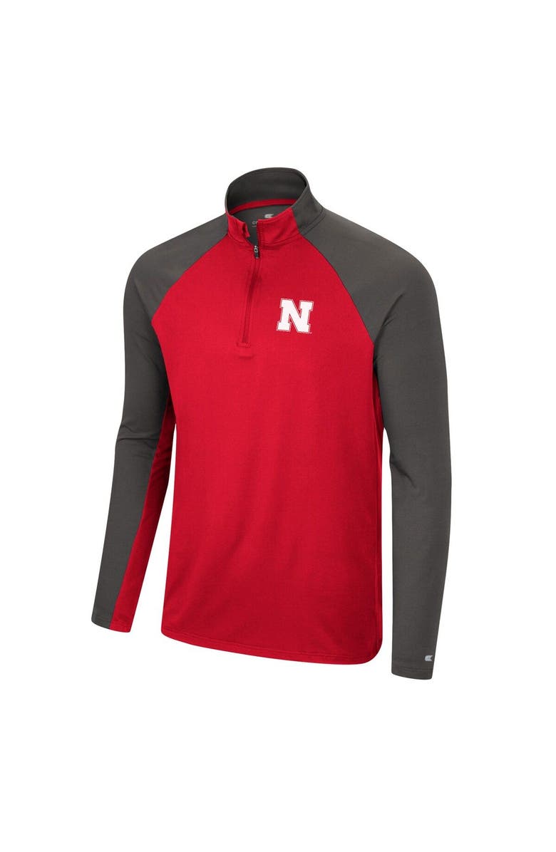COLOSSEUM Men's Colosseum Scarlet/Charcoal Nebraska Huskers Two Yutes Raglan Quarter-Zip Windshirt, Alternate, color, 