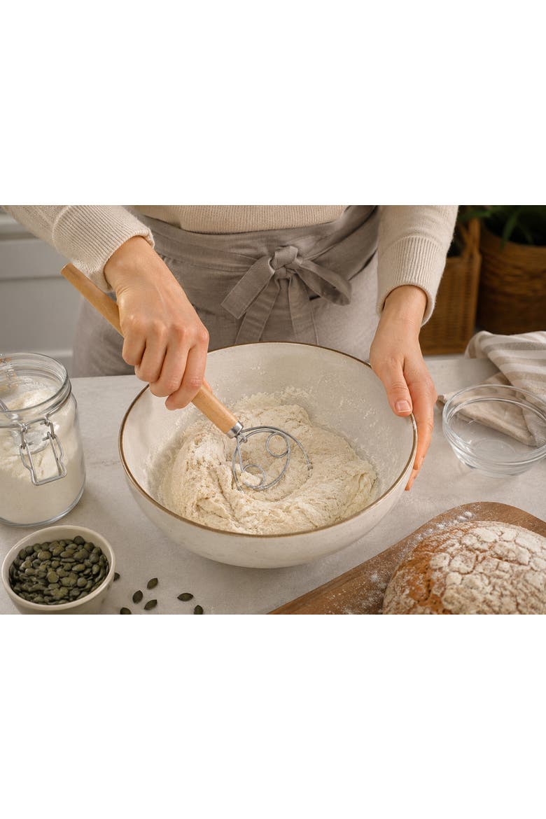 Danish Batter and Dough Whisk with Beechwood Handle, 13.75", Alternate, color, Silver