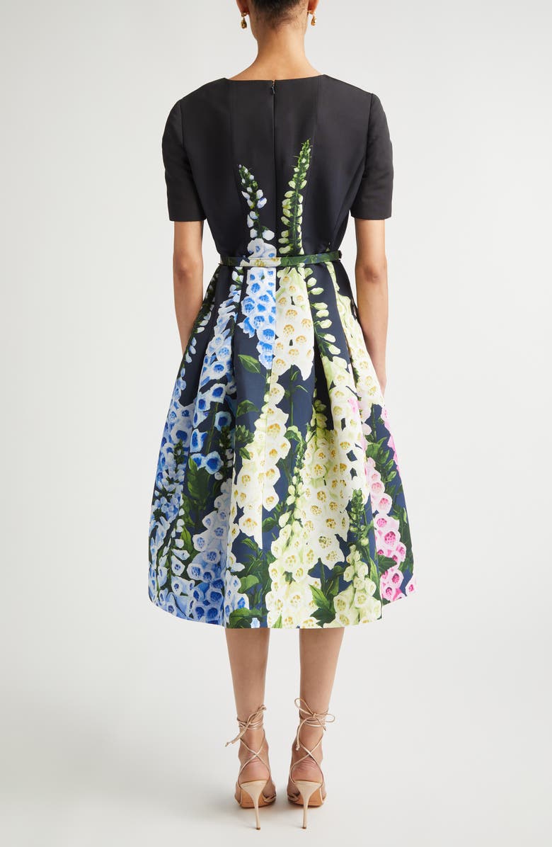 Oscar de la Renta Foxglove Dégradé Belted Faille Fit & Flare Dress, Alternate, color, Night Sky Multi