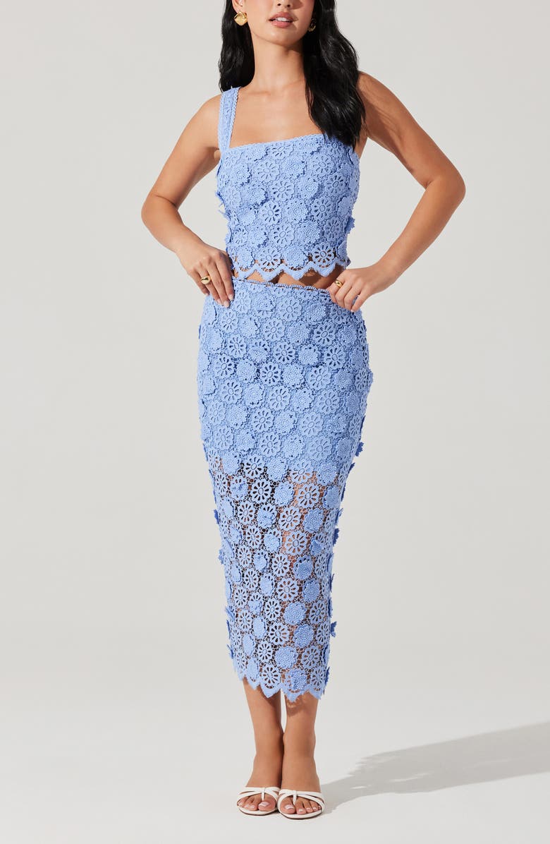 ASTR the Label Jonae Floral Appliqué Midi Skirt, Alternate, color, Blue