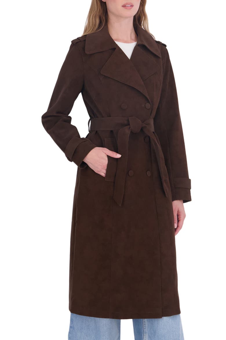 Faux Leather Trench Coat, Alternate, color, BROWN