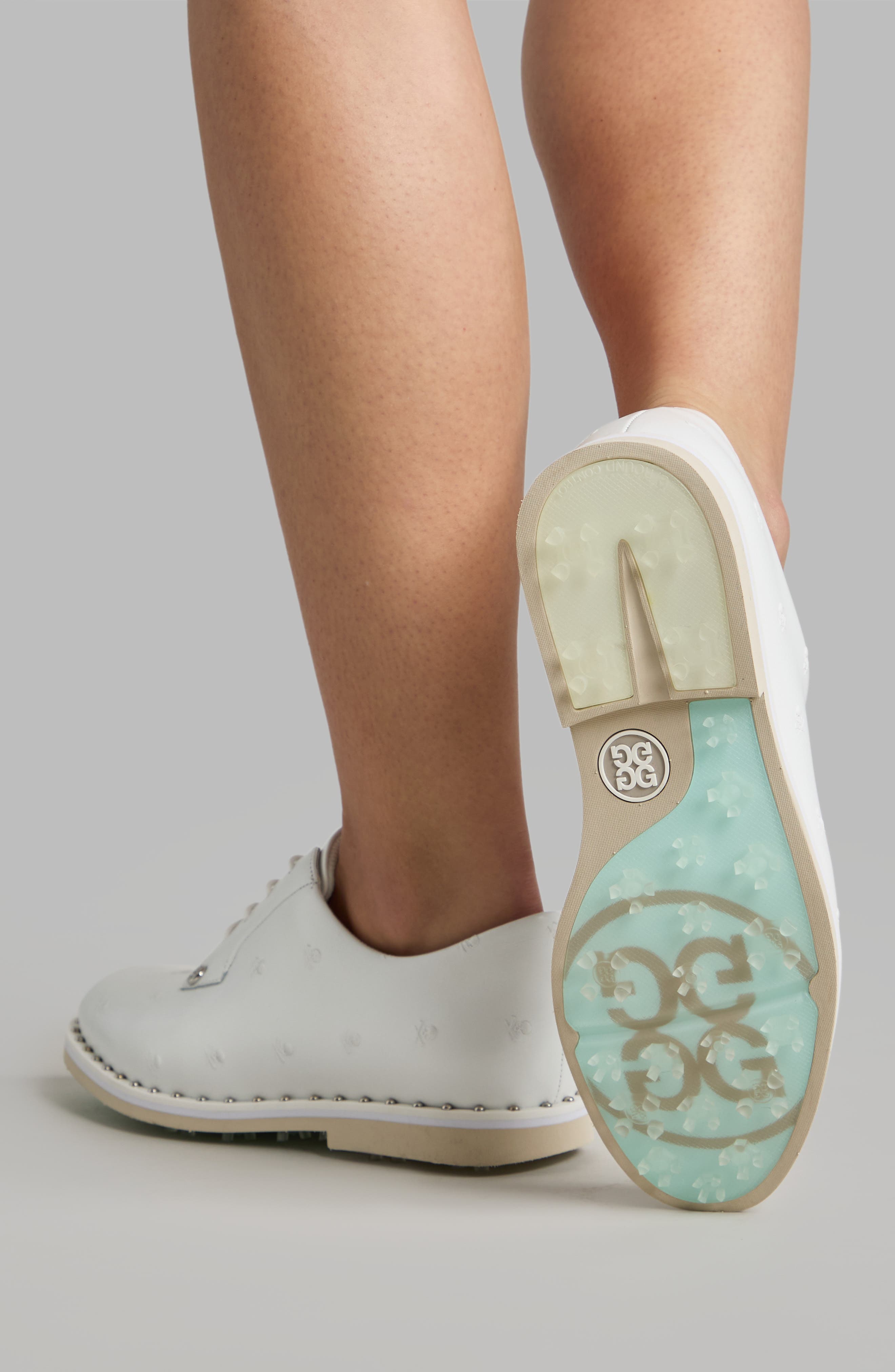 Gallivanter Studded Leather Golf Shoe, Alternate, color, SNOW/ STONE