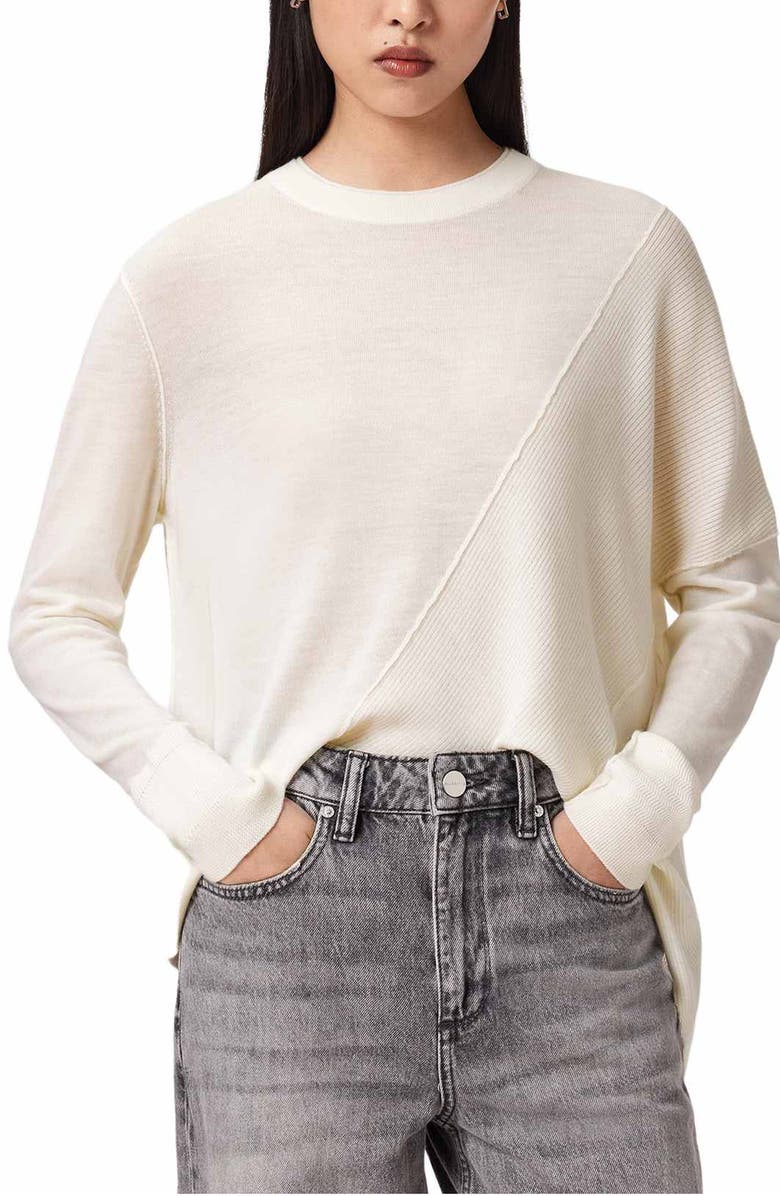 AllSaints Isla Asymmetric Sweater, Main, color, Chalk White