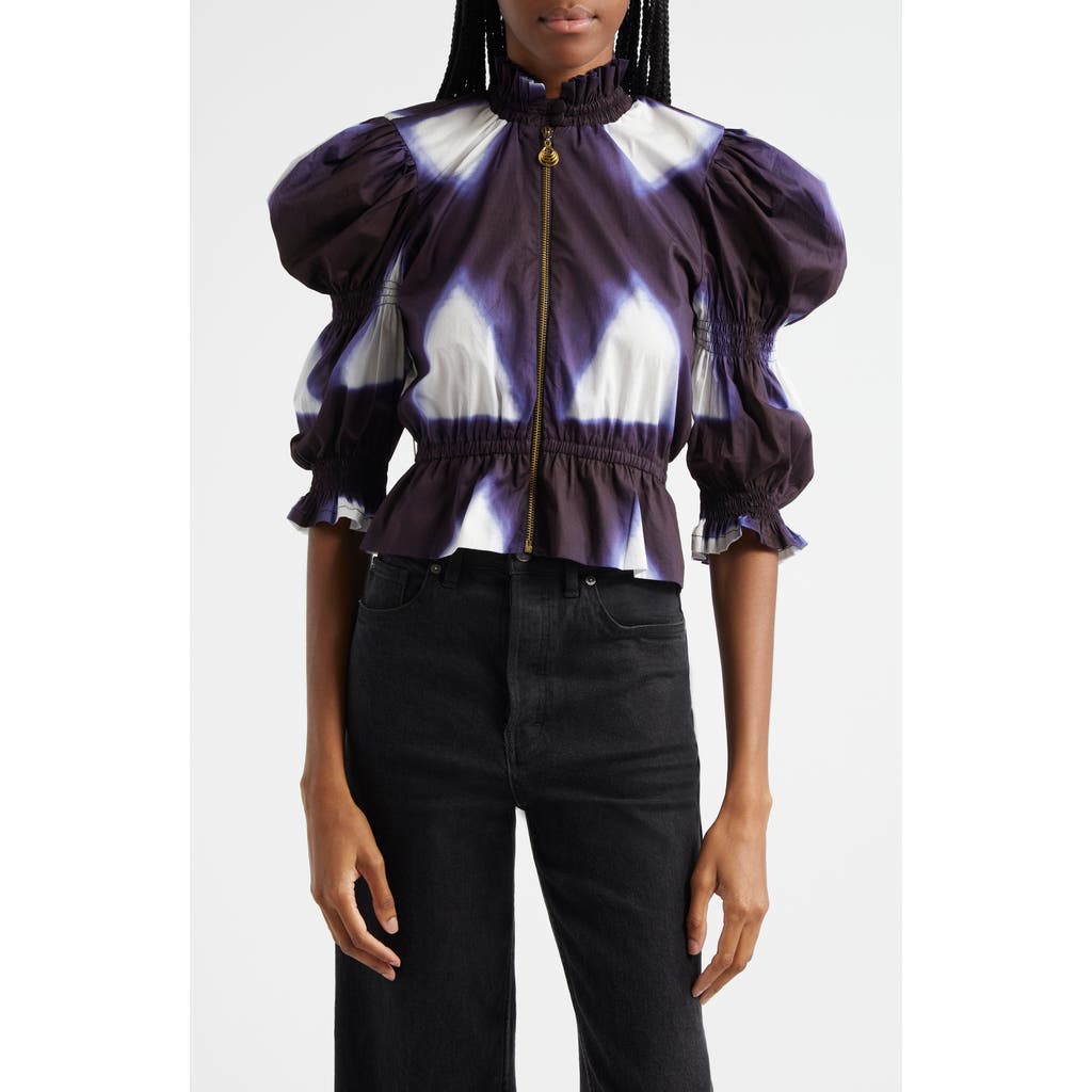BUSAYO Oreola Peplum Top in Indigo Blue, White