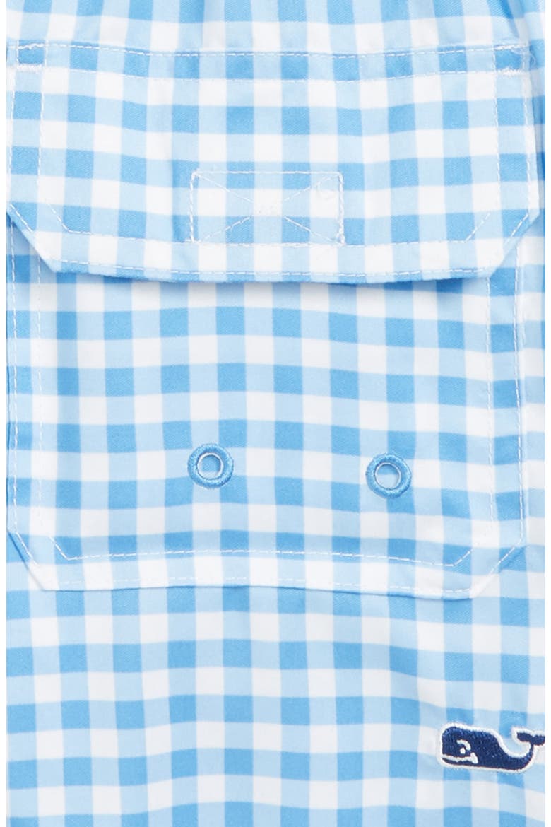 Gingham Whale Embroidered Chappy Swim Trunks, Alternate, color, CORNFLOWER