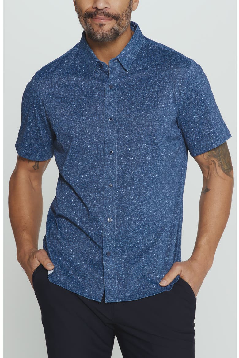 Velora Floral Short Sleeve Button-Up Shirt, Main, color, MIDNIGHT