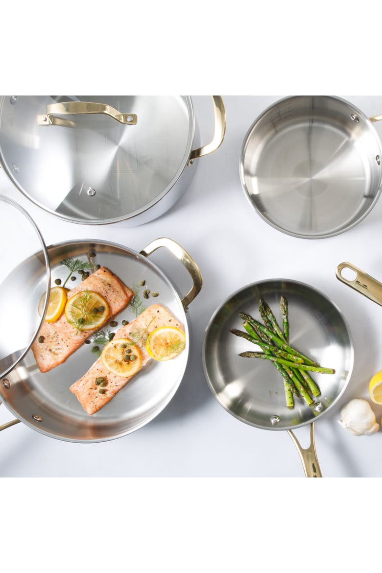 Castelle 10-Piece Stainless Steel Induction-Safe Nonstick Cookware Set, Alternate, color, Stainless Gold Handle