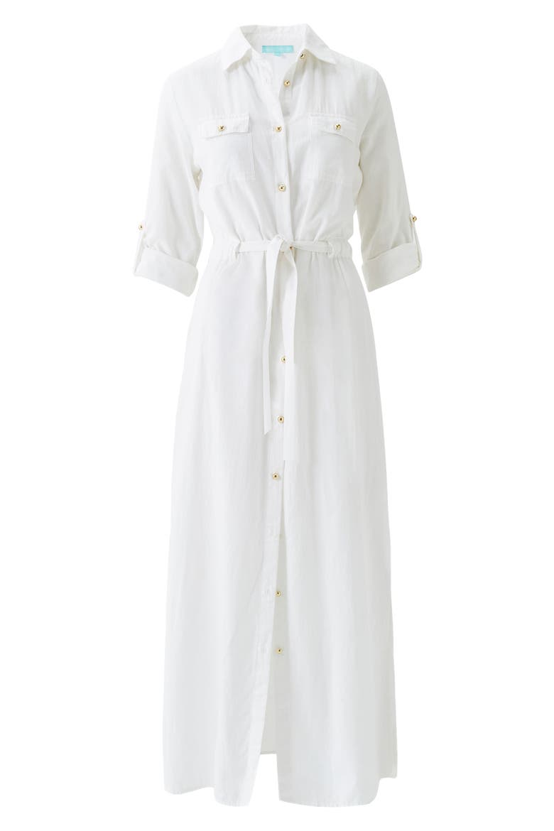 Darcy Button-Up Cover-Up Dress, Alternate, color, WHITE