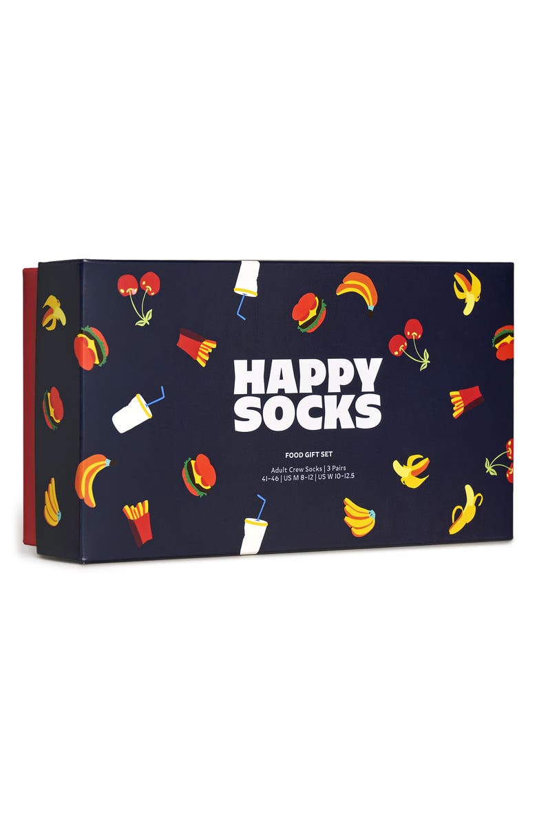 Happy Socks Assorted 3-Pack Food Crew Socks Gift Box, Alternate, color, Navy