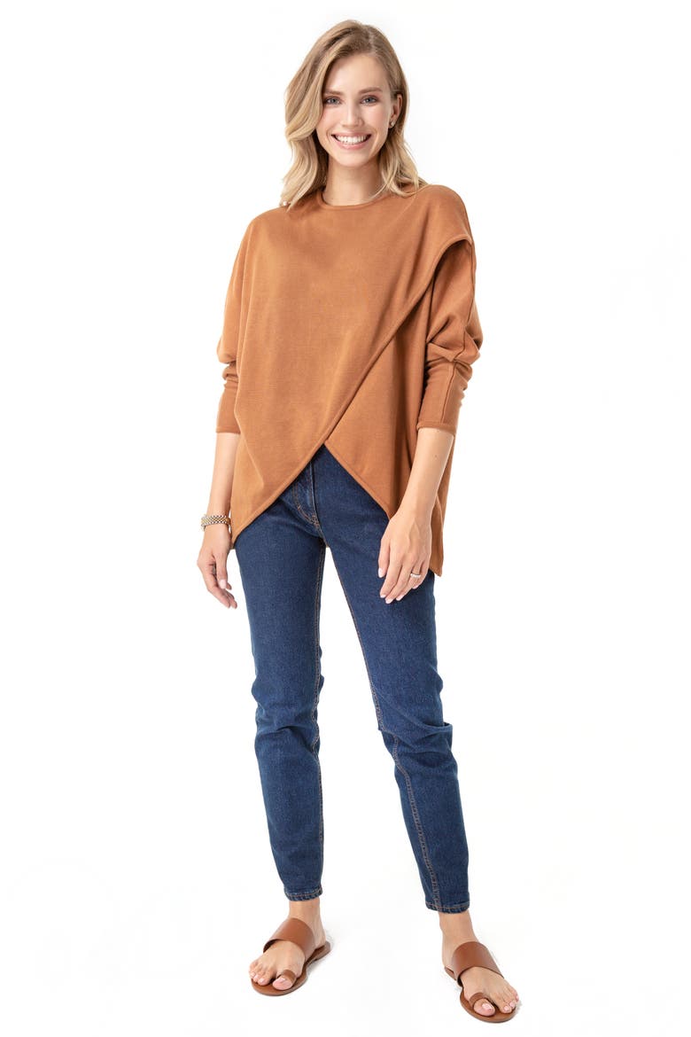 Let Loose Crossover Long Sleeve Maternity/Nursing Knit Top, Alternate, color, TOFFEE